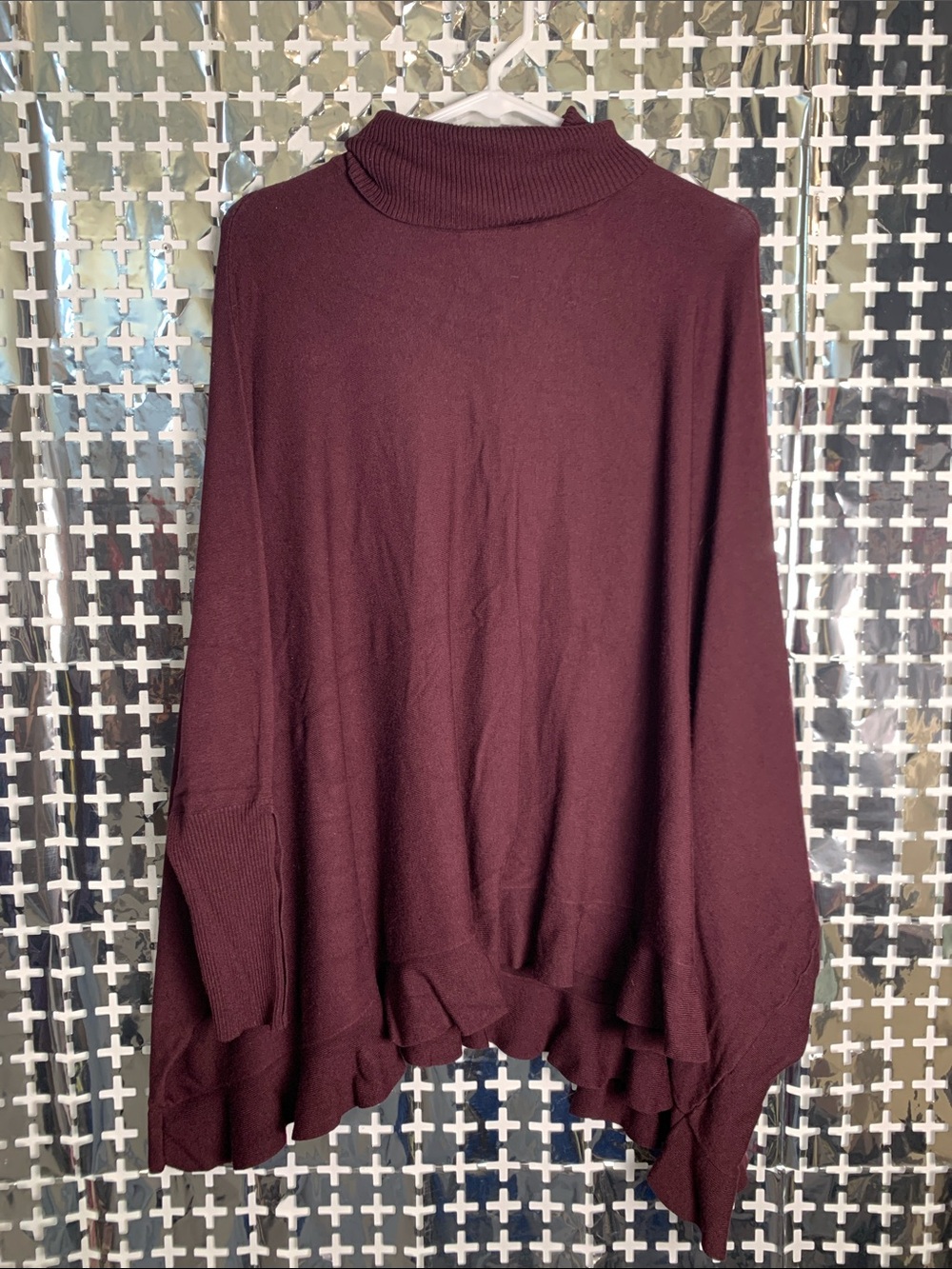 Alfani Burgundy Layered Ruffle-Hem Turtleneck Sweater